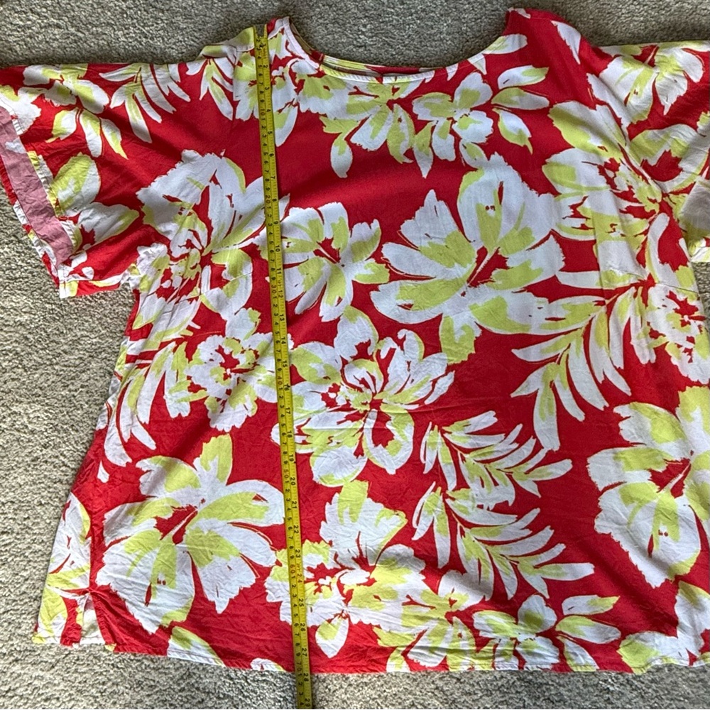 Denim & Co. Hawaiian Printed Boatneck Blouse with Flutter Sleeve size 2X - Picture 4 of 8